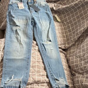 Indigo Rein Light Blue Distressed Boyfriend Jeans